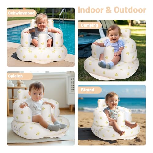 AirSwim Inflatable Baby Seat, Inflatable Baby Chair for Babies 3 Months and Up, Summer Blow Up Chair with Built in Air Pump, Infant Floor Seats for Learning to Sit, Palying, Camping, Bear Head - Image 3