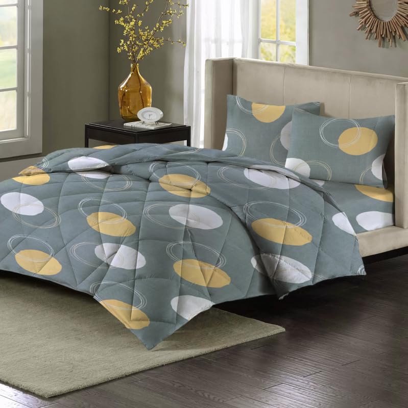 VAS COLLECTIONS Super Soft Glace Cotton King Size AC Comforter Wedding Gift Set (with Bag) for Double Bed with 1 Flat Bedsheet and 2 Pillow Cover Pastel Colours Grey and White (4PC Comforter Set) - Image 3