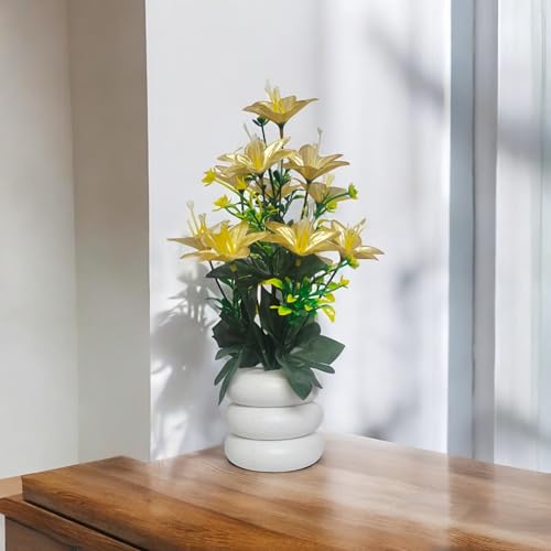 Flora Planet Artificial Plants with Pot - Home Decoration Items for Living Room, 30cm Show Pieces for Home Decor Living Room, Big Size Artificial Flowers Bunch with Vase (1, Ring) - Image 1