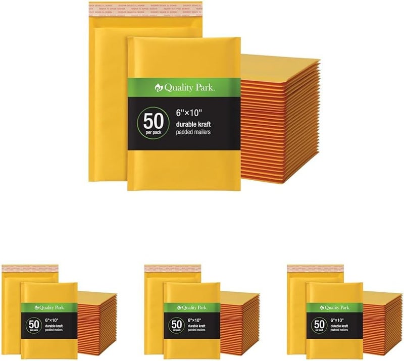 Quality Park Bubble Mailers, 6 x 9 Shipping Envelopes, Self-Seal, Durable Brown Kraft Padded Envelopes, Redi-Strip Peel Off Closure, 50 Per Box (QUA85755) (Pack of 4) - Image 1