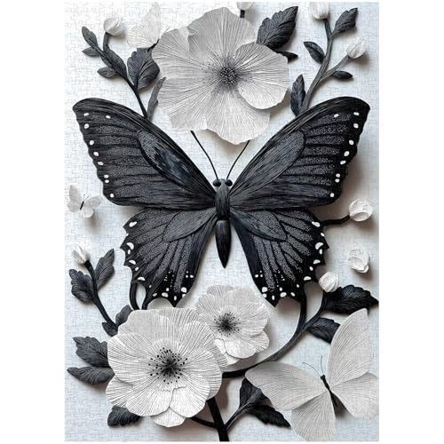 Larkipuzz Butterfly Puzzles for Adults 1000 Pieces Black White Flowers Art Jigsaw Puzzles Unique Impossible Puzzle for Wall Decor - Image 5