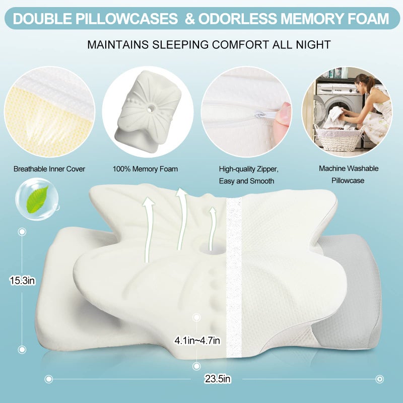 Pulatree Cervical Pillow for Neck, Odorless Contour Memory Foam Pillows, Ergonomic Orthopedic Bed Pillows for Sleeping, Support Side Back Stomach Sleeper (Queen) - Image 5