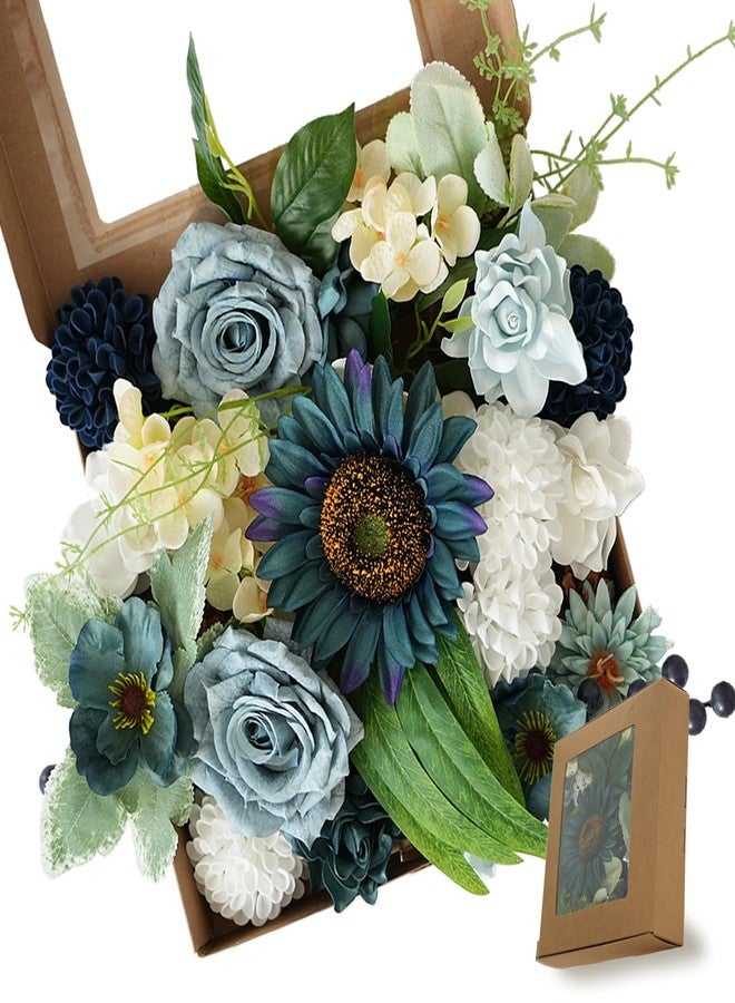 Idyllic Blue Artificial Flower Box, Wedding Table Centerpiece, Party Decoration Floral Arrangement in Box, Ready-to-Use Home Decor - Image 1