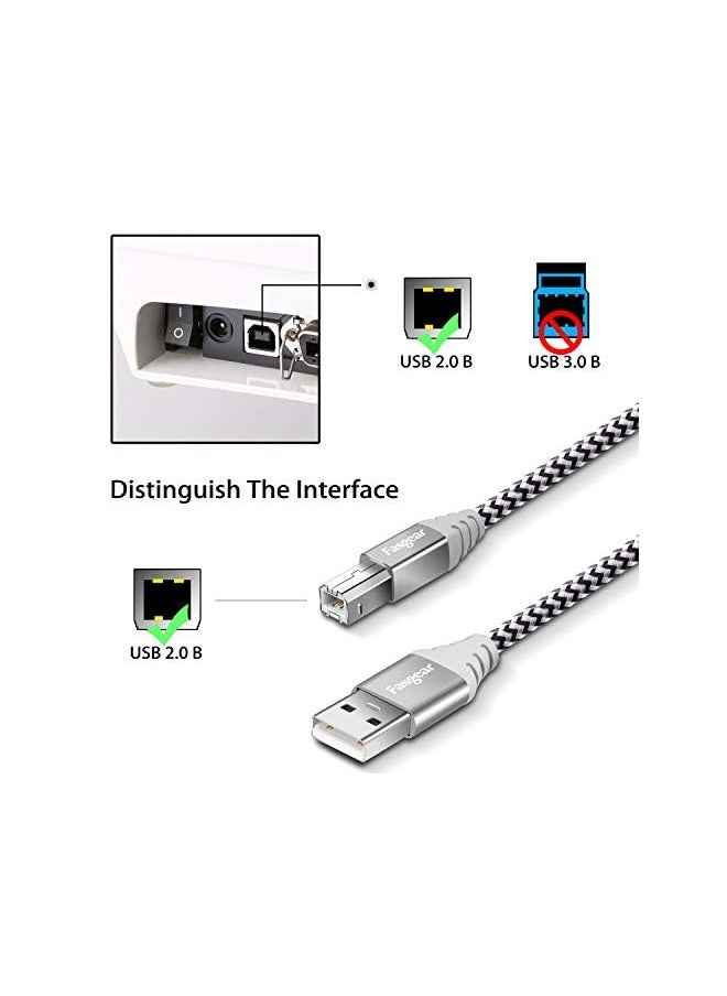 Fasgear Usb Printer Cable Usb 2.0 A Male To B Male Scanner Cord High Eed For Brother Lexmark Epson Dell 6Ft Gray  - Image 2