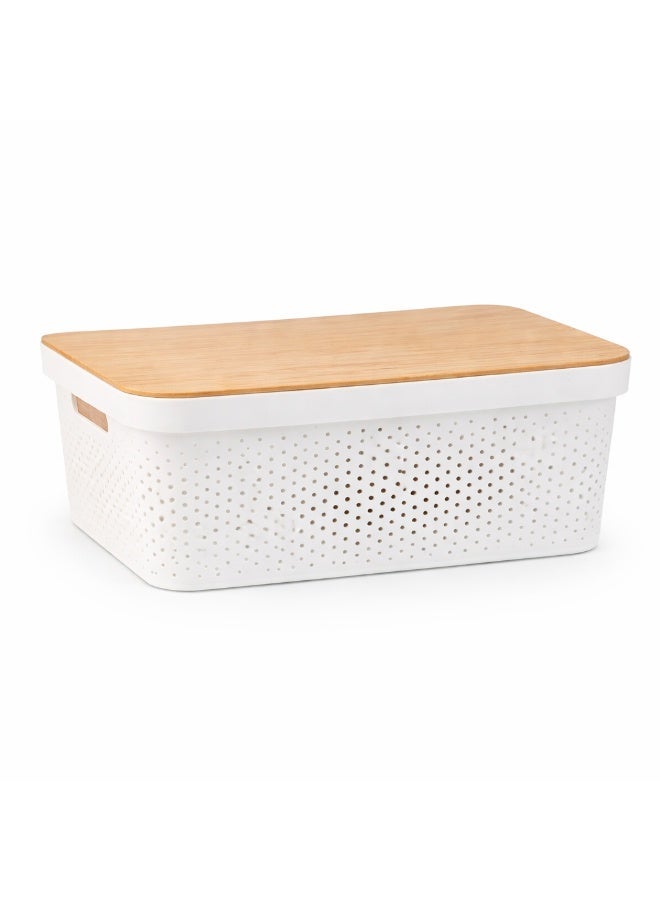 Homesmiths 18L Infinity Storage Container with Bamboo Lid - Large Ventilated Plastic Storage Box - Stackable Organizer for Kitchen Pantry, Laundry, Clothes, Toys, Vegetables, Modern Home Storage - Image 1