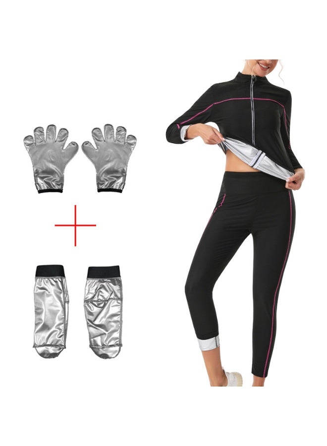 يس طقم ملابس ساونا نسائي، بأكمام طويلة + بنطال + قفازات + جوارب، لحرق المزيد من السعرات الحرارية، والتعرق أكثر، زي رياضي مُعزز للتعرق لإنقاص الوزن - Image 1