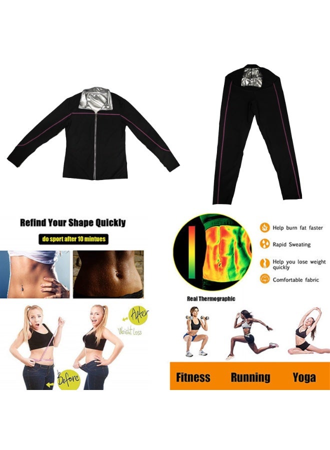 يس طقم ملابس ساونا نسائي، بأكمام طويلة + بنطال + قفازات + جوارب، لحرق المزيد من السعرات الحرارية، والتعرق أكثر، زي رياضي مُعزز للتعرق لإنقاص الوزن - Image 3