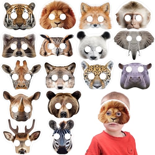 Marsui 32 Pcs Unicorn Monster Safari Animal Face Masks for Kids Cartoon Masks for Animal Birthday Party DecorationsJungle - Image 1