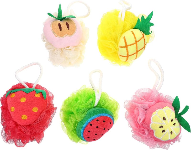 ABOOFAN 5pcs Fruit Pattern Shower Scrubber Loofahs Bath Cleaning Tools Soft Exfoliating Body Washing Sponges for Daily Bathing and Skin Care Random Style - Image 1