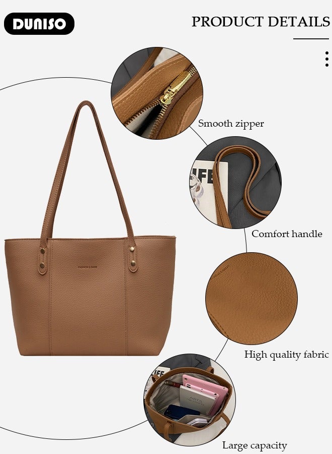 DUNISO Women's Shoulder Tote Bag Faux Leather Handbag for Women Large Capacity Messenger Bag, Fashionable Travel Shoulder Bag for Ladies Girls College Students - Image 2