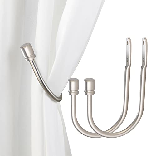 Arnorx Decorative Curtain Holdbacks, Wall Mounted Tiebacks, Metal Drapery Hooks, 2 PCS, Matte Brushed Nickel - Image 1