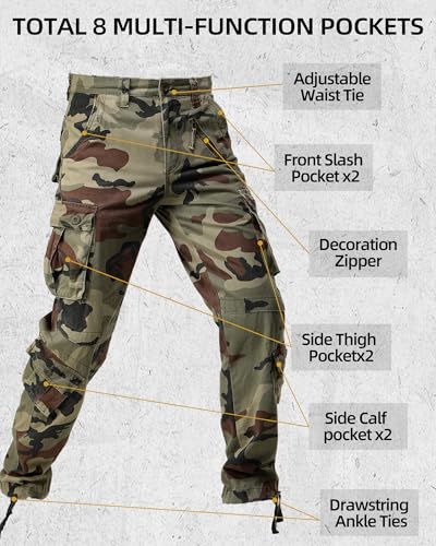 AKARMY Men's Casual Cargo Pants Military Army Camo Pants Combat Work Pants with 8 Pockets Battlefield Camo 38 - Image 3