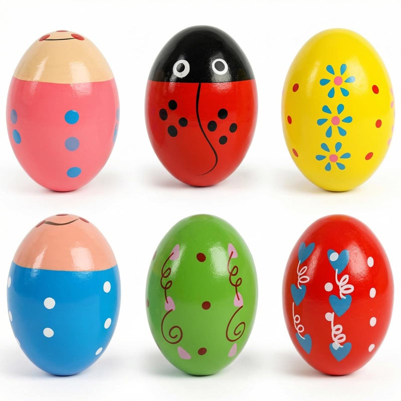 SallyFashion 6PCS Egg Shakers Musical Instruments for Babies Wooden Maracas for Kids Hand Percussion Musical Eggs Easter Basket Stuffers Party Favors - Image 4