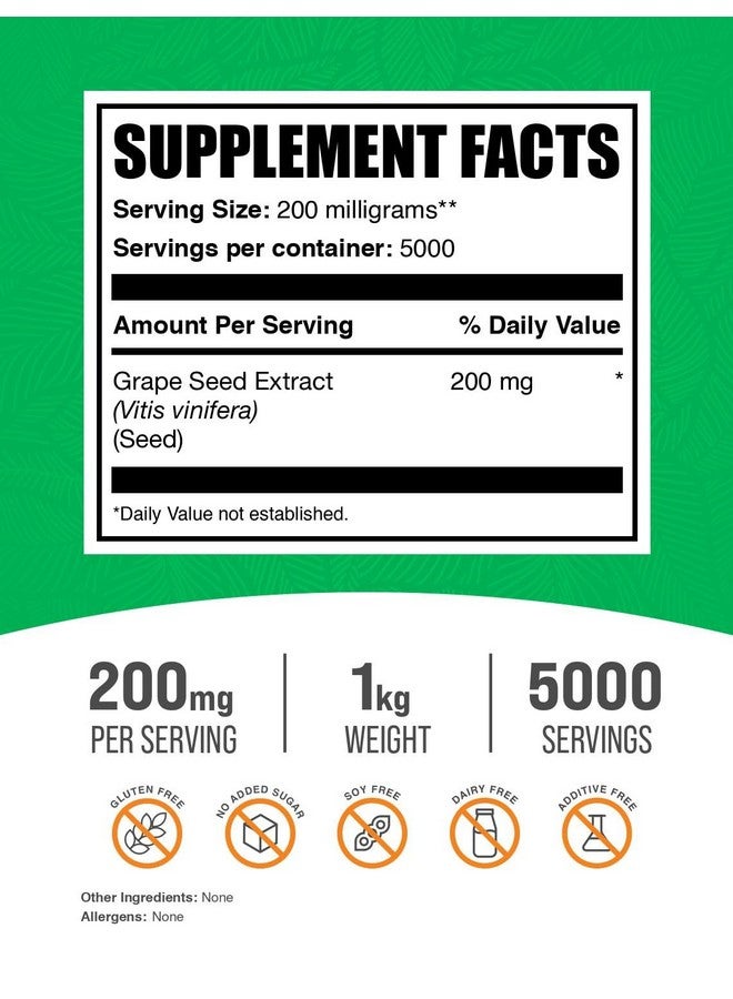 BulkSupplements.com Grape Seed Extract Powder - Grape Seed Extract Supplement, Antioxidant Source - Herbal Supplement, Gluten Free, 200mg per Serving, 1kg (2.2 lbs) (Pack of 1) - Image 2