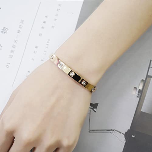 BQfife 24k Gold Bracelet Bangle With Crystal Oval Bracelet with Cubic Zirconia Stones Stainless Steel Bracelet Jewelry Perfect Present for Teen Women - Image 3