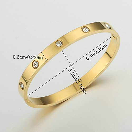 BQfife 24k Gold Bracelet Bangle With Crystal Oval Bracelet with Cubic Zirconia Stones Stainless Steel Bracelet Jewelry Perfect Present for Teen Women - Image 2