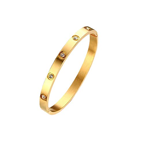 BQfife 24k Gold Bracelet Bangle With Crystal Oval Bracelet with Cubic Zirconia Stones Stainless Steel Bracelet Jewelry Perfect Present for Teen Women - Image 1