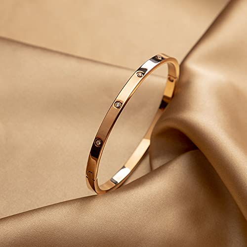 BQfife 24k Gold Bracelet Bangle With Crystal Oval Bracelet with Cubic Zirconia Stones Stainless Steel Bracelet Jewelry Perfect Present for Teen Women - Image 4