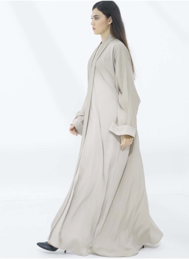 MSquare Fashion Beige Harir Maqsood abaya 3 piece set  - Image 2