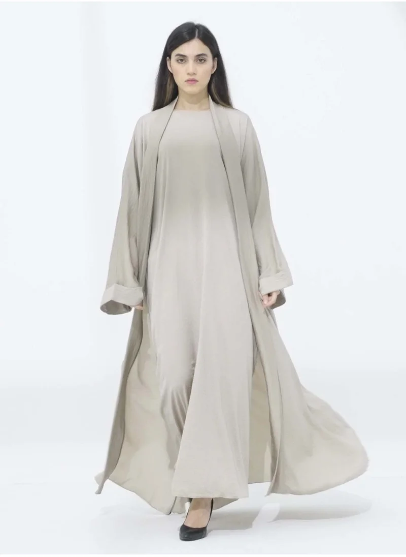 MSquare Fashion Beige Harir Maqsood abaya 3 piece set
