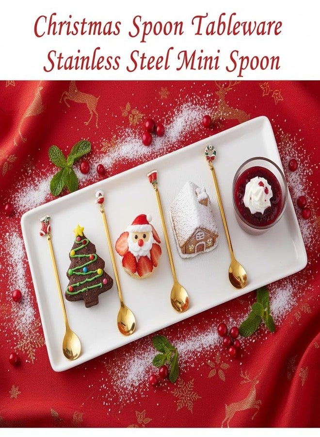 JOINPAYA 4pcs Christmas Coffee Spoons Set: Stainless Steel Gold Tableware Stirring Spoons with Santa Bell Wreath Sock Pendants for Dessert, Tea, Xmas Party Decor - Image 2