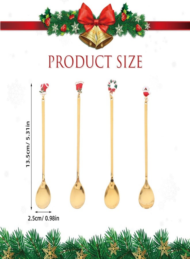 JOINPAYA 4pcs Christmas Coffee Spoons Set: Stainless Steel Gold Tableware Stirring Spoons with Santa Bell Wreath Sock Pendants for Dessert, Tea, Xmas Party Decor - Image 5