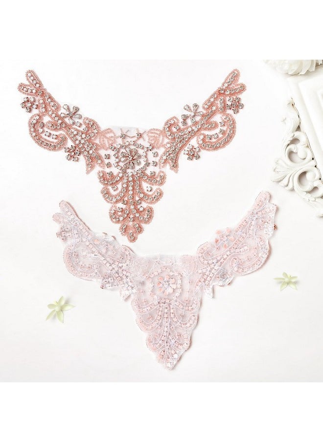ShiDianYi - Rhinestone Applique,Bridal Sash Applique,Crystal Pearl Sash Applique,Diamante Applique,Wedding Applique,White Wedding Sash Ra (Rose Gold) - Image 1