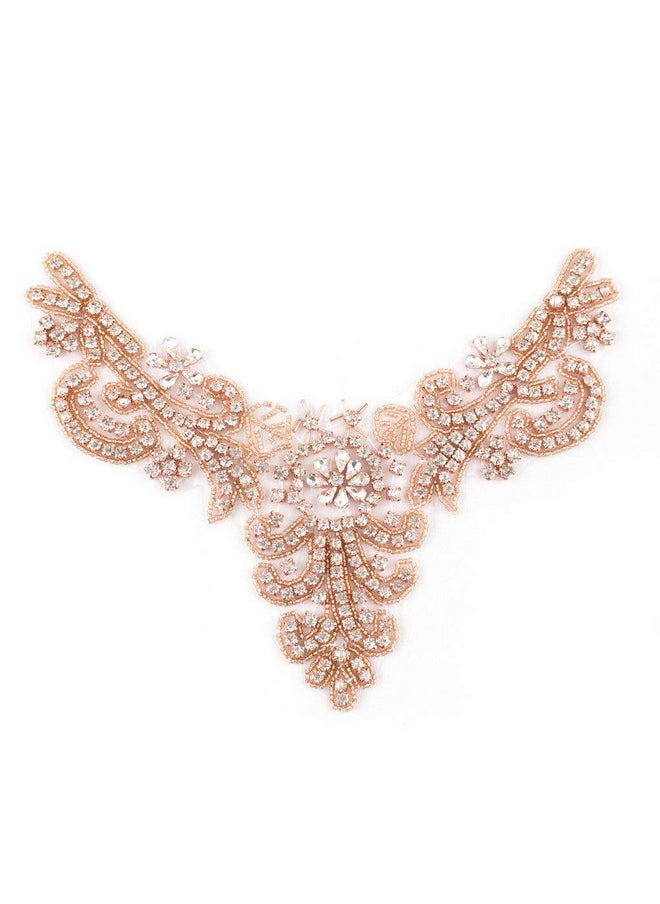ShiDianYi - Rhinestone Applique,Bridal Sash Applique,Crystal Pearl Sash Applique,Diamante Applique,Wedding Applique,White Wedding Sash Ra (Rose Gold) - Image 1