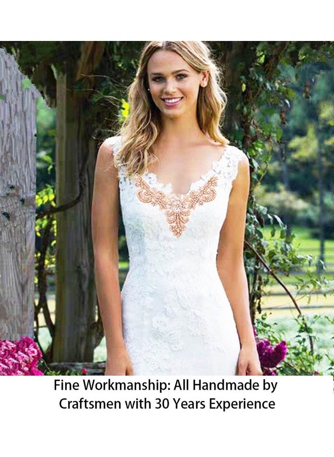 ShiDianYi - Rhinestone Applique,Bridal Sash Applique,Crystal Pearl Sash Applique,Diamante Applique,Wedding Applique,White Wedding Sash Ra (Rose Gold) - Image 1