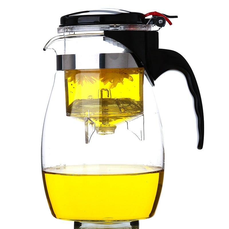 One-Click Tea-Water Separation Elegant Cup, High-Temperature Resistant Tea Set, Press Teapot, Glass Household Elegant Flower Teapot, Tea Brewing Pot - Image 1