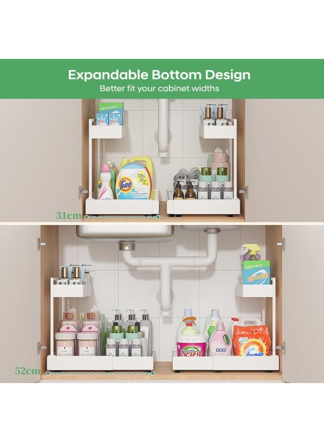 M.A&F's Under Sink Organizer, 2 Tier Expandable Pull Out Under Cabinet Bathroom Organiser, Heights Adjustable Kitchen Storage Shelf, Metal Sliding Drawer for Laundry Pantry Closet Organization Rack - Image 3