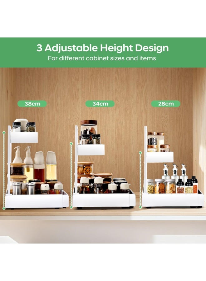 M.A&F's Under Sink Organizer, 2 Tier Expandable Pull Out Under Cabinet Bathroom Organiser, Heights Adjustable Kitchen Storage Shelf, Metal Sliding Drawer for Laundry Pantry Closet Organization Rack - Image 4