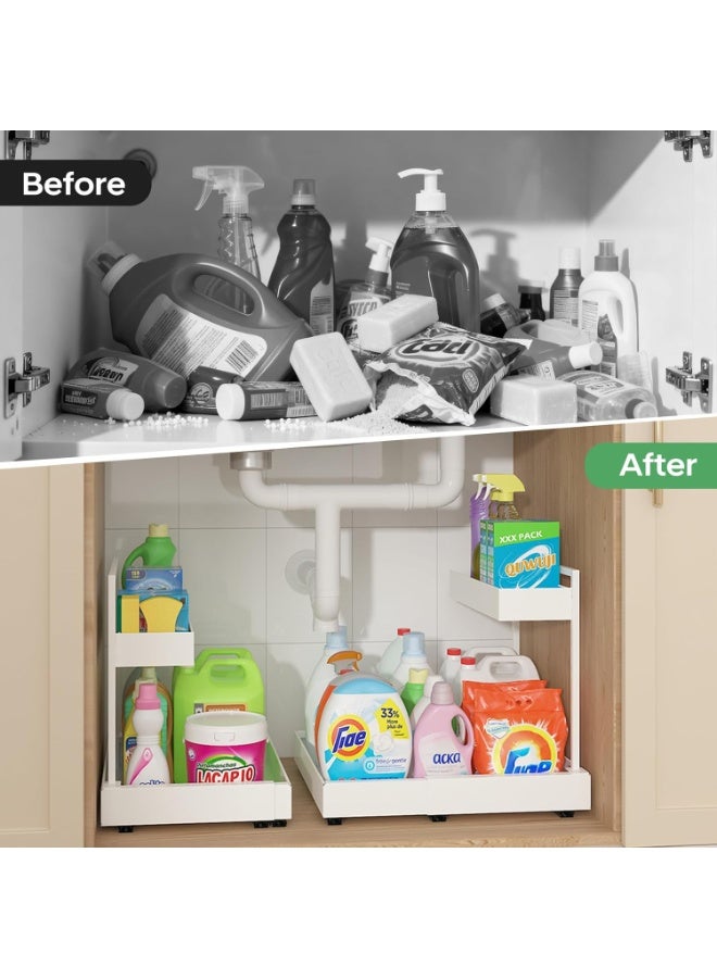 M.A&F's Under Sink Organizer, 2 Tier Expandable Pull Out Under Cabinet Bathroom Organiser, Heights Adjustable Kitchen Storage Shelf, Metal Sliding Drawer for Laundry Pantry Closet Organization Rack - Image 5