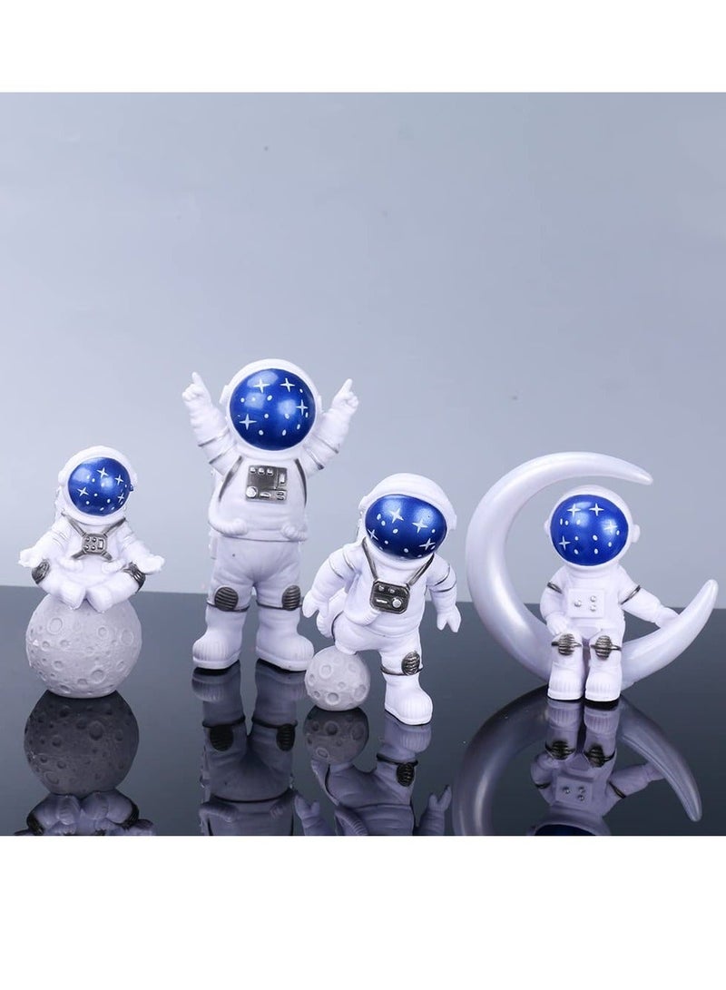 Astronaut Figurines Cake Topper Outer Space Birthday Cake Decoration Spaceman Model Display Miniature Astronaut Toys Set, Planet Rocket Pearl Balls and Star DIY Cake Toppers for Kids Party 4Pcs - Image 1