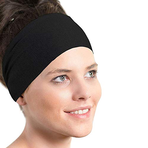 Yeshan Wide face mask headbands for women With Soft Stretchy Black Bandana Headbands Elastic Yoga Sports Headwrap,Pack of 10 - Image 4