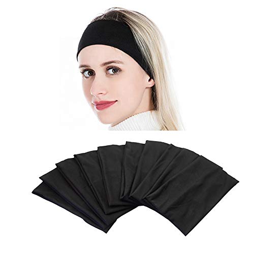 Yeshan Wide face mask headbands for women With Soft Stretchy Black Bandana Headbands Elastic Yoga Sports Headwrap,Pack of 10 - Image 1