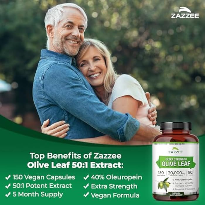 Zazzee Extra Strength Olive Leaf 50:1 Extract, 40% Oleuropein, 150 Vegan Capsules, 5 Month Supply, Olea Europaea, Mediterranean Source, Potent Antioxidant & Immune Support, Non-GMO, Made in the USA - Image 3