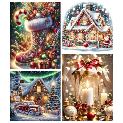 NEGEKFKX 4 Pack Christmas Diamond Art Kits for Adults BeginnersWinter Diamond Painting Kits for Adults5D Full Drill DIY Diamond Dot Gem Art Kit Wall Home Decor Arts Craft 16x1212x12 inch - Image 1