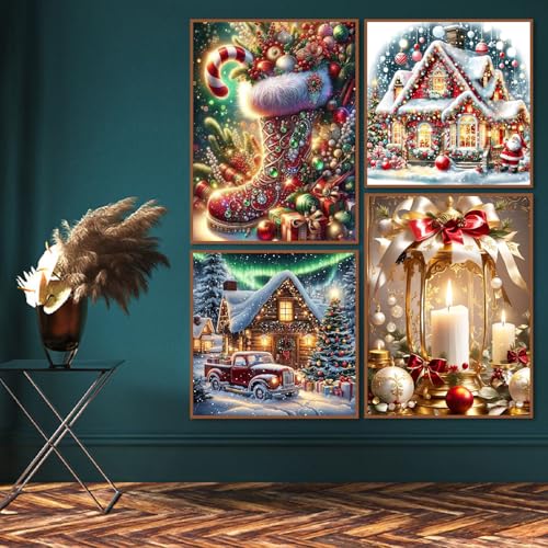 NEGEKFKX 4 Pack Christmas Diamond Art Kits for Adults BeginnersWinter Diamond Painting Kits for Adults5D Full Drill DIY Diamond Dot Gem Art Kit Wall Home Decor Arts Craft 16x1212x12 inch - Image 3