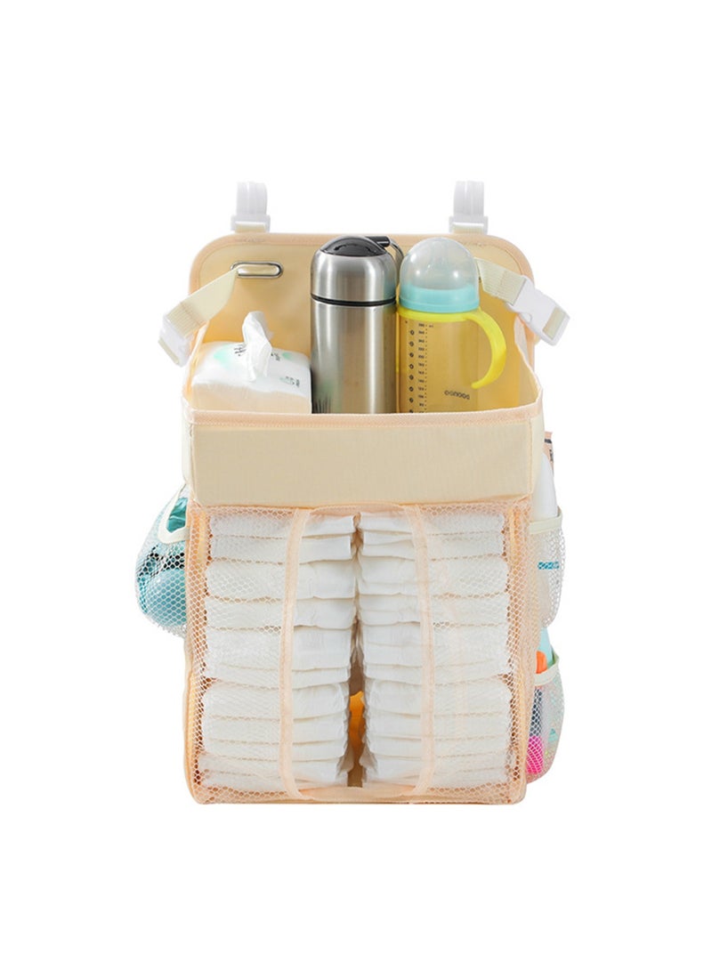 Diaper Crate Hanging Diaper Rack Organizer, Hanging Nursery Diaper Storage Bags Diaper Rack Organizer for Crib Changing Table Playpen Wall Baby Shower Gift Bedside Organizer - (Simple beige) - Image 1