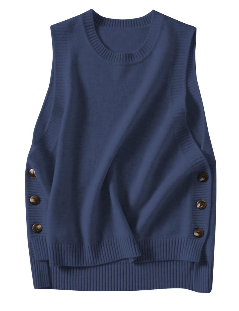 HangNiFang Women's Round Neck Sleeveless Pullover Ribbed Knit Sweater Vest Top (0199-Navy-S) - Image 1