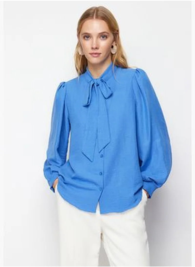 trendyol Blue Neckerchief Woven Shirt TWOSS21GO0098