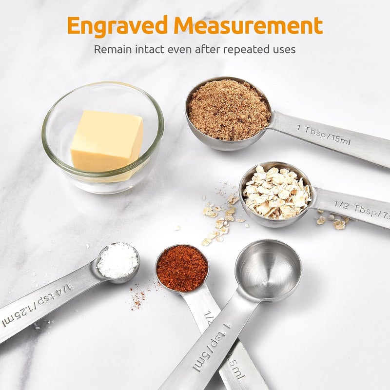 U-Taste 18/8 Stainless Steel Measuring Spoons: U-Taste Metal Measure Spoon Set of 5 Piece: 1/4 TSP, 1/2 TSP, 1 TSP, 1/2 tbsp & 1 tbsp Dry and Liquid Ingredients for Kitchen Cooking Baking - Image 4