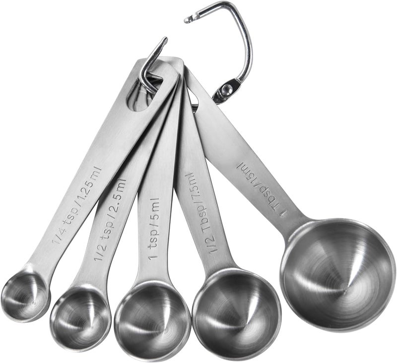 U-Taste 18/8 Stainless Steel Measuring Spoons: U-Taste Metal Measure Spoon Set of 5 Piece: 1/4 TSP, 1/2 TSP, 1 TSP, 1/2 tbsp & 1 tbsp Dry and Liquid Ingredients for Kitchen Cooking Baking - Image 1