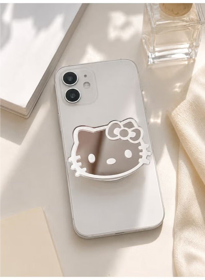 Hello Kitty Air Cushion Phone Holder, Adhesive Phone Grip With Silver Cat Design, Lightweight Phone Stand And Portable Kickstand For Hands-Free Viewing And Daily Phone Use (Silver, 5.97 × 4.49 cm) - Image 1