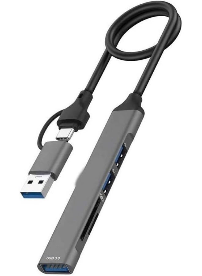 ELTRAZONE 5-in-2 USB Hub Type-C Adapter to USB-A, High-Speed Multi-Port Converter, Supports USB 3.0 & 2.0 for Laptops, PCs, MacBooks, Fast File Sharing, Compact & Portable Design - Image 1