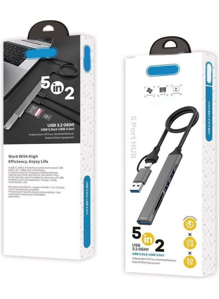 ELTRAZONE 5-in-2 USB Hub Type-C Adapter to USB-A, High-Speed Multi-Port Converter, Supports USB 3.0 & 2.0 for Laptops, PCs, MacBooks, Fast File Sharing, Compact & Portable Design - Image 4