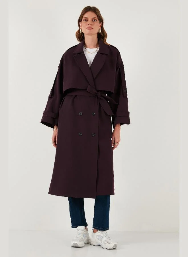 ليلا معطف ترنش طويل بحزام مزدوج الصدر بأزرار للنساء من ليلا