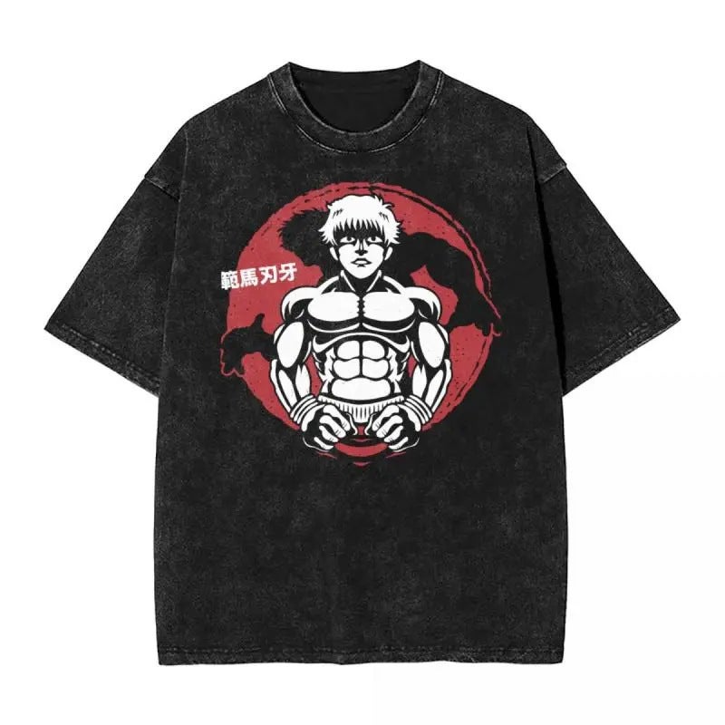 Baki Hanma T Shirt Washed Distressed Short-Sleeved Cotton Top Japanese Anime Trendy T - Image 4