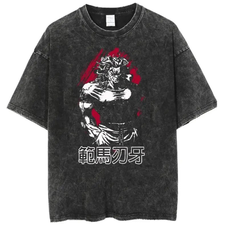 Baki Hanma T Shirt Washed Distressed Short-Sleeved Cotton Top Japanese Anime Trendy T - Image 5